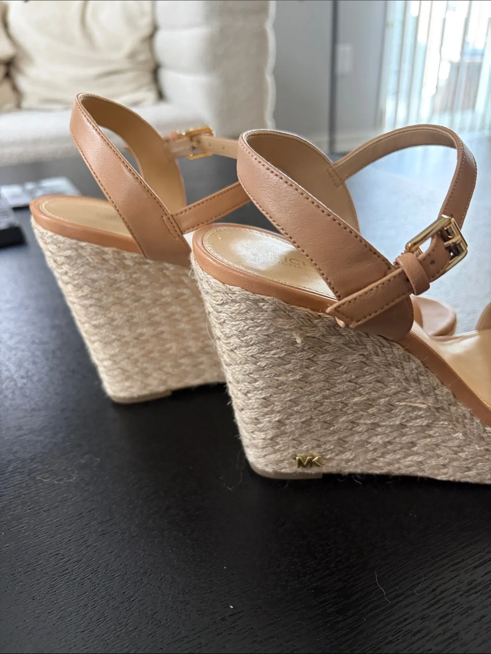 MICHAEL Michael Kors Tan Espadrille Wedge Sandals with Ankle Strap